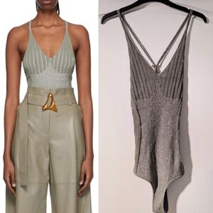 NWT Aeron | Green Viscose Silver Bodysuit In Moss